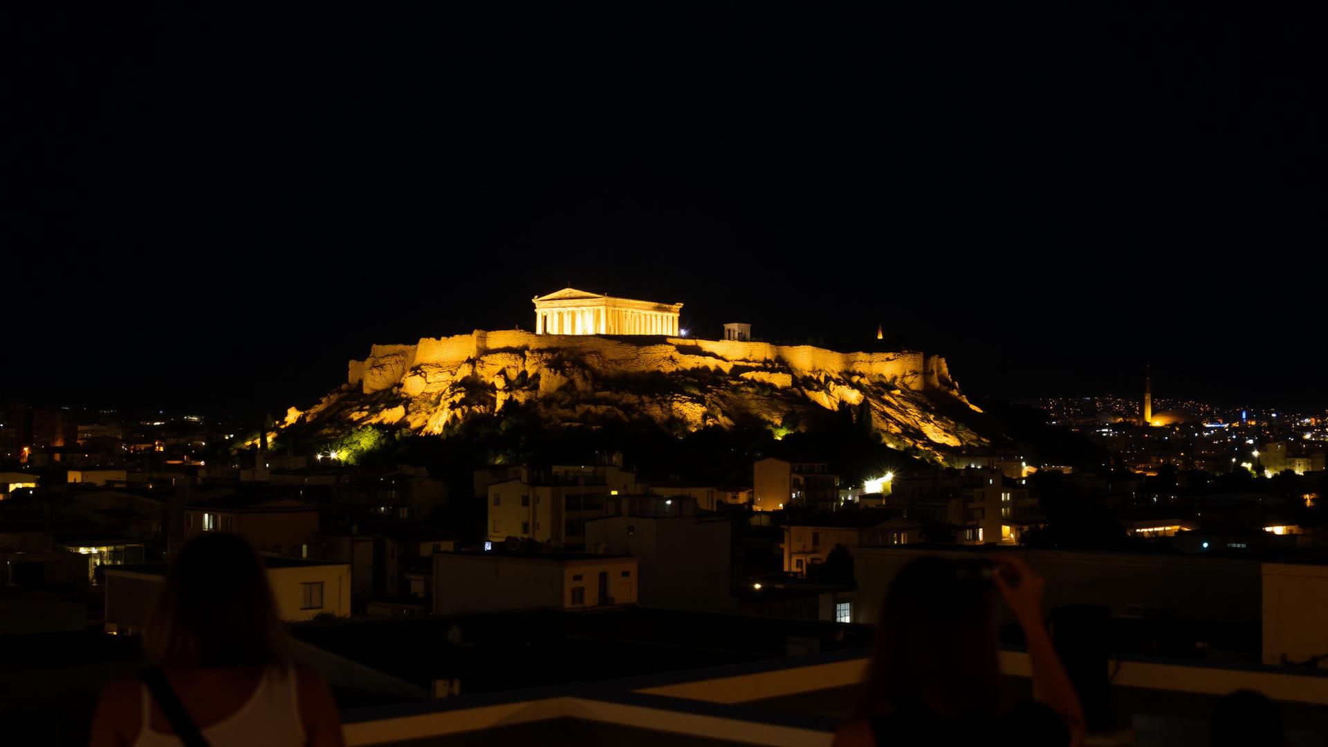 Illuminated Acropolis at night